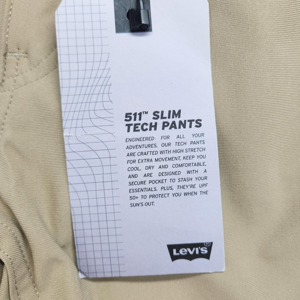 Levi's 511 Slim Tech Pants Mens 30x32 Beige Stretch Quick Dry UPF50 NEW - Picture 6 of 16